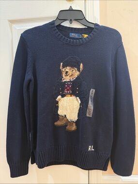 Polo by Ralph Lauren Navy Crewneck Sweater with Bear Motif